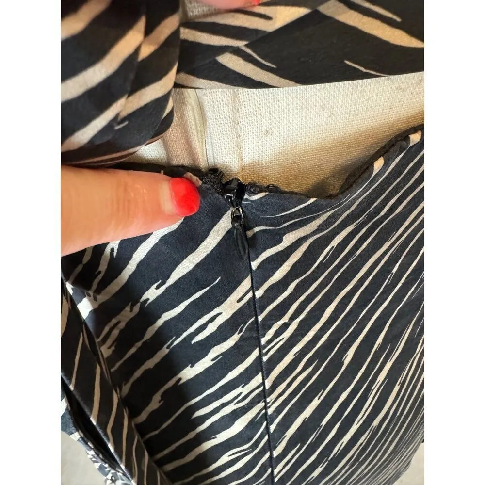 Betsey Johnson Dress Women 8 Black Tan Animal Print Silk Ruched Halter Midi‎ - Image 5