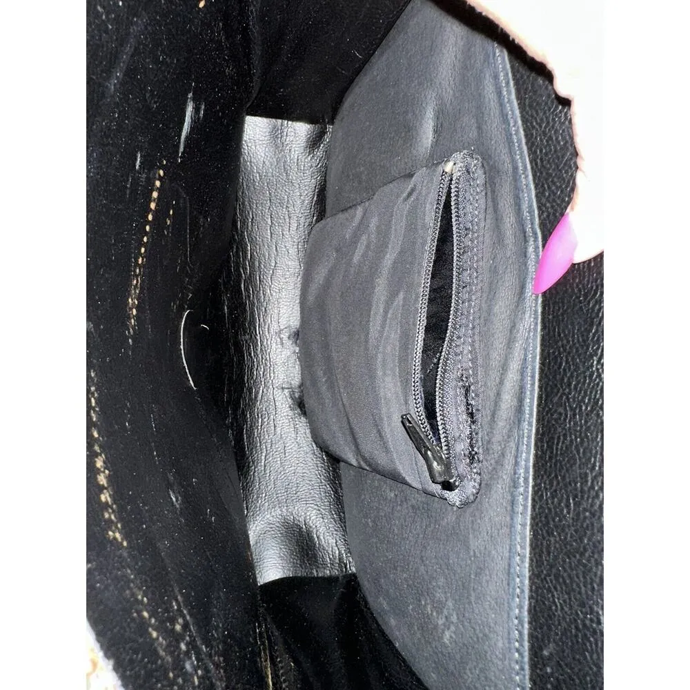 1992 Nina Arjani Leather 12x10" Shoulder Bag Cross Body Metallic Gold Snakeskin Black - Image 6