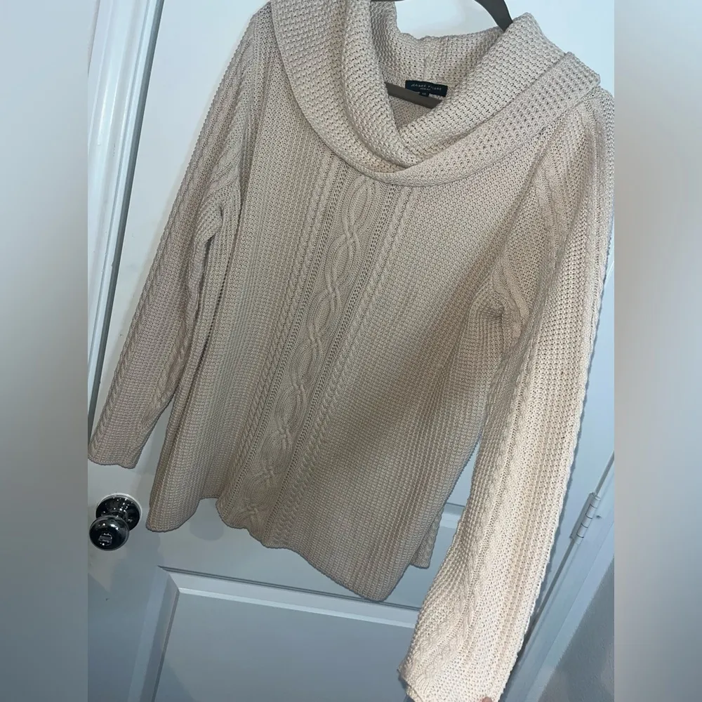Jeanne Pierre Woman's 100% Cotton Ivory Cowl Neck Cable Knit Sweater - Size 1X - Image 7