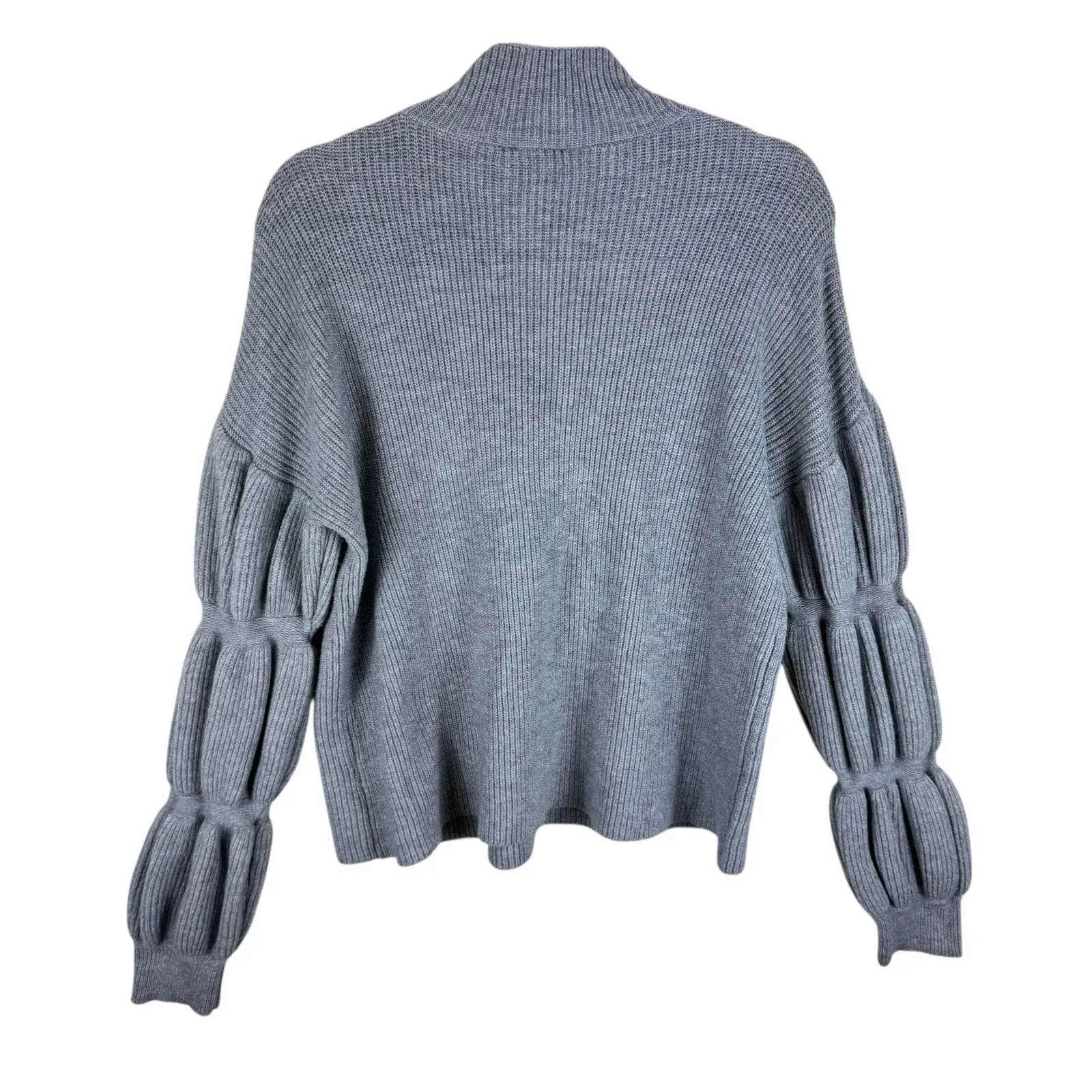 Hem & Thread NWT Gray Ribbed Knit Long Bubble Sleeve Mock Neck Sweater Size L‎ - Image 2