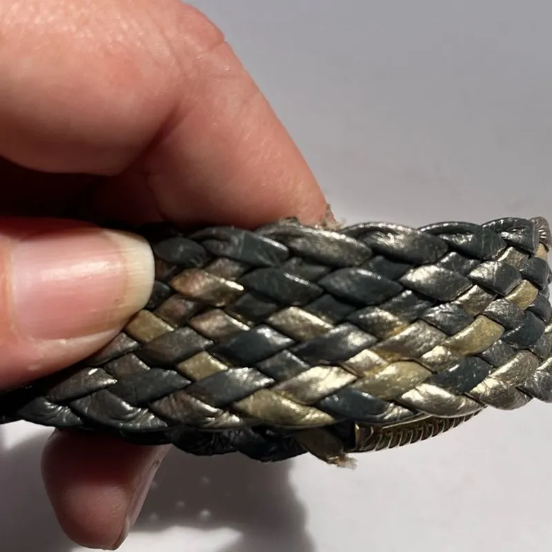 Vintage Y2K Braided Metallic Medallion Womens Belt Sz S Glam Adjustable Taiwan Gold - Image 7