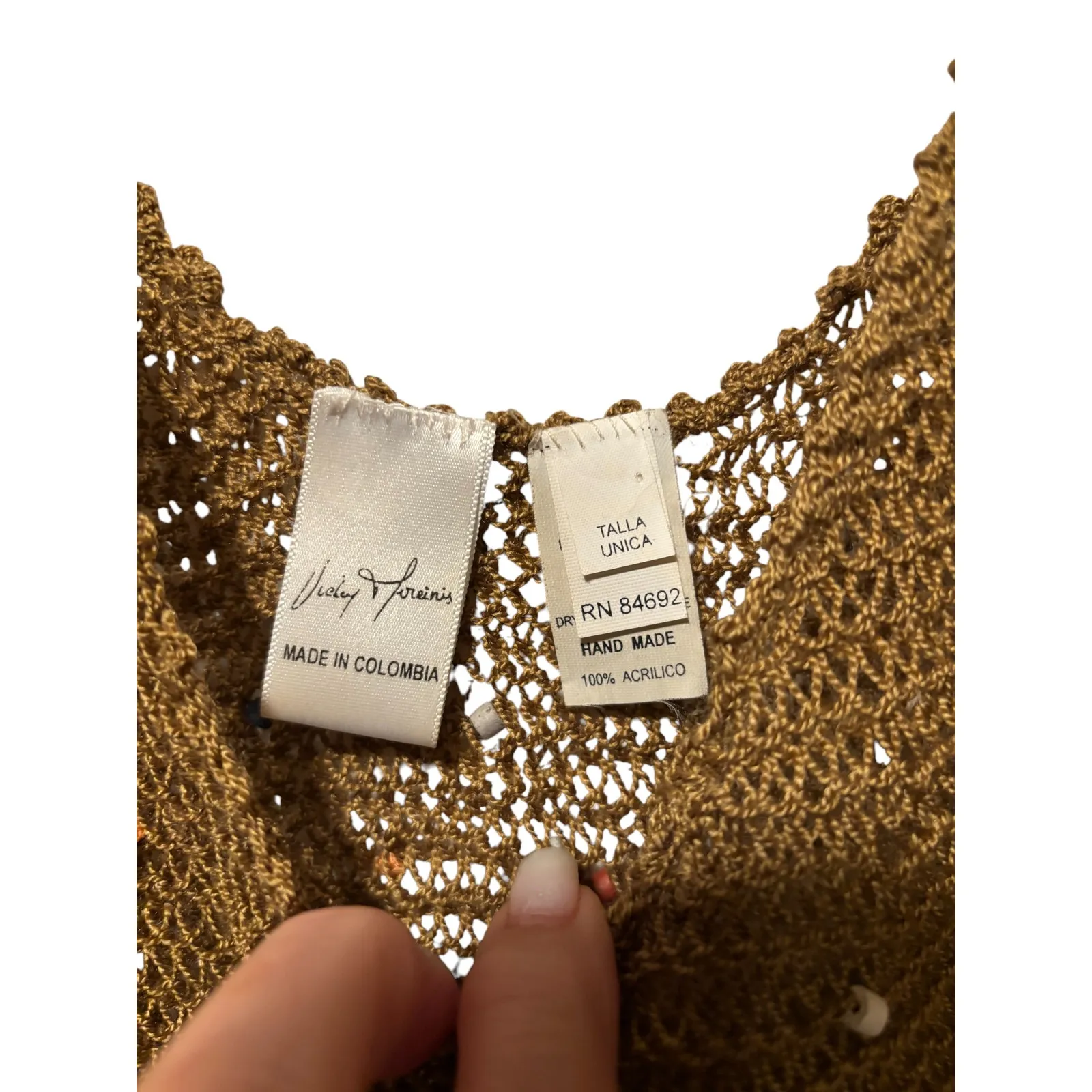 Vicky Moreinis Brown Knit Beaded Swimwear Cover up Dress Beaded Fringe Stretch - Image 3