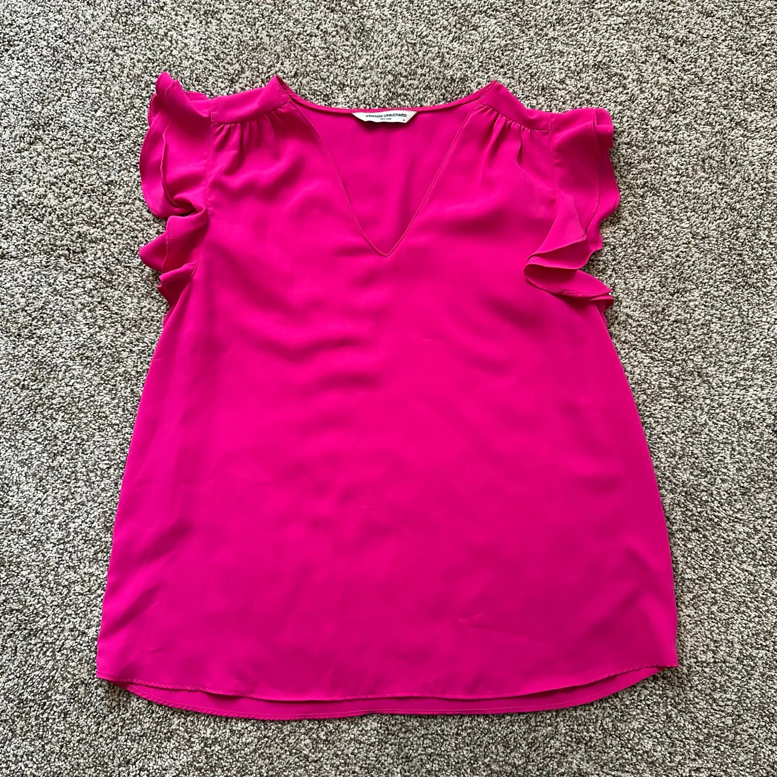 Amanda Uprichard hot pink flutter sleeve v-neck top size M - Image 5
