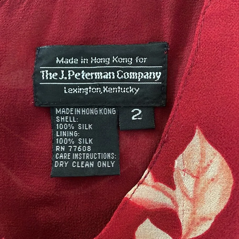 J. Peterman Company Silk Floral Dark Red Midi Dress Cottage Garden Shower Brunch Size 2 - Image 5