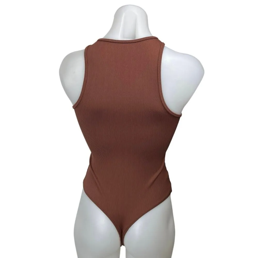 Abercrombie & Fitch Brown Rib Knit Sleeveless Cami Bodysuit Sweater Tank Top XS - Image 2