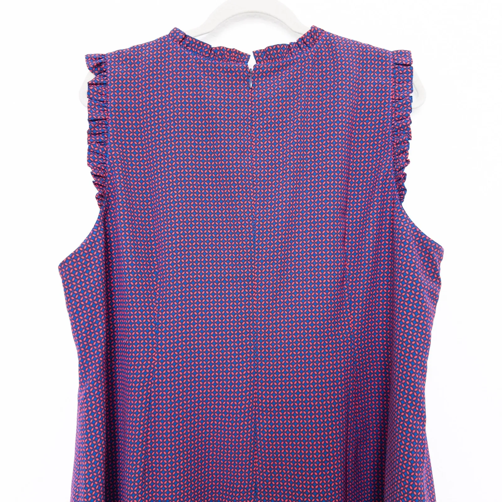 J.Crew Womens Dress Size 20 Red Blue Geometric‎ Print Ruffle Preppy Office Chic - Image 7