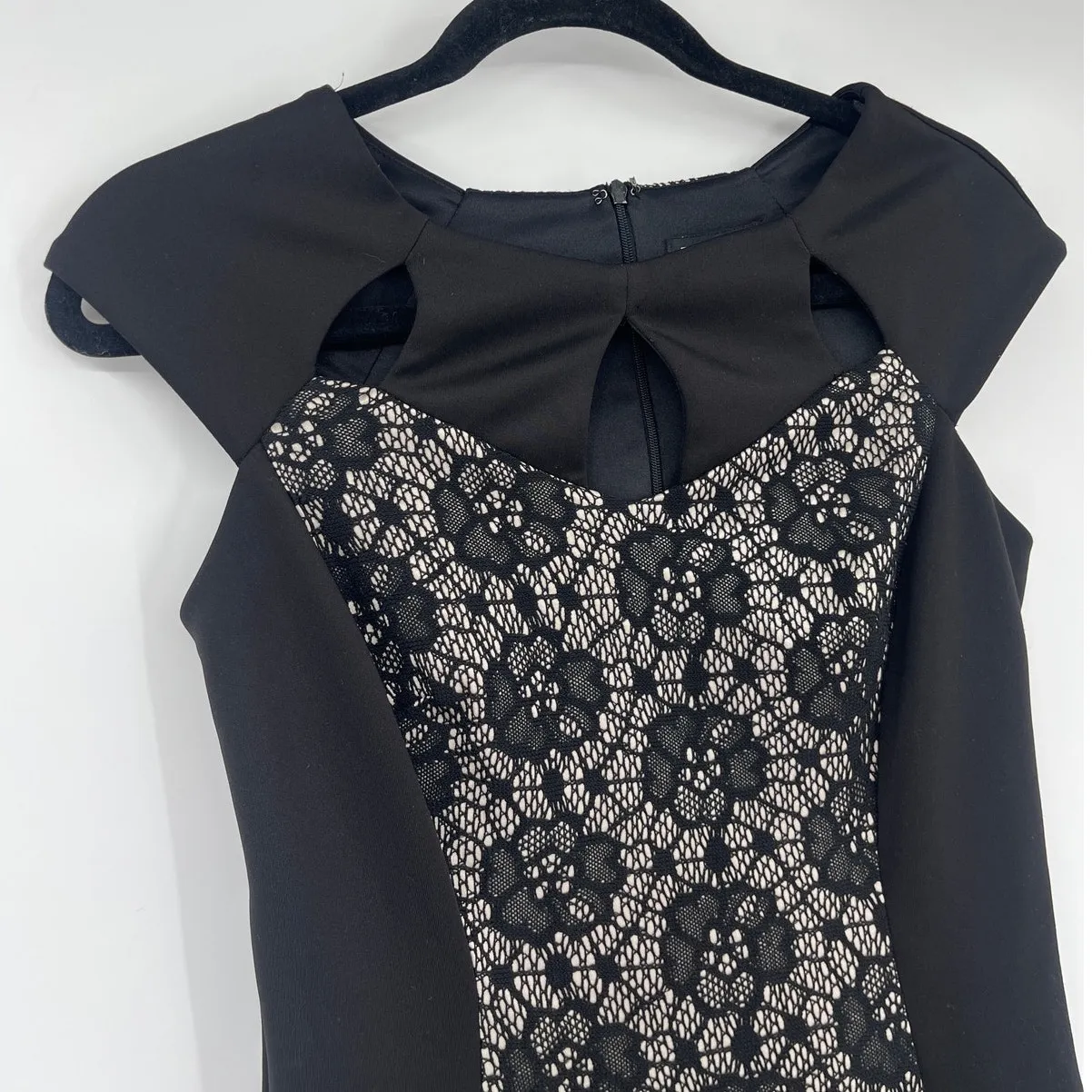 Enfocus Studio Lace Sheath Dress Sz 6 Gothic Nude Illusion Party Cutout Witchy - Image 2