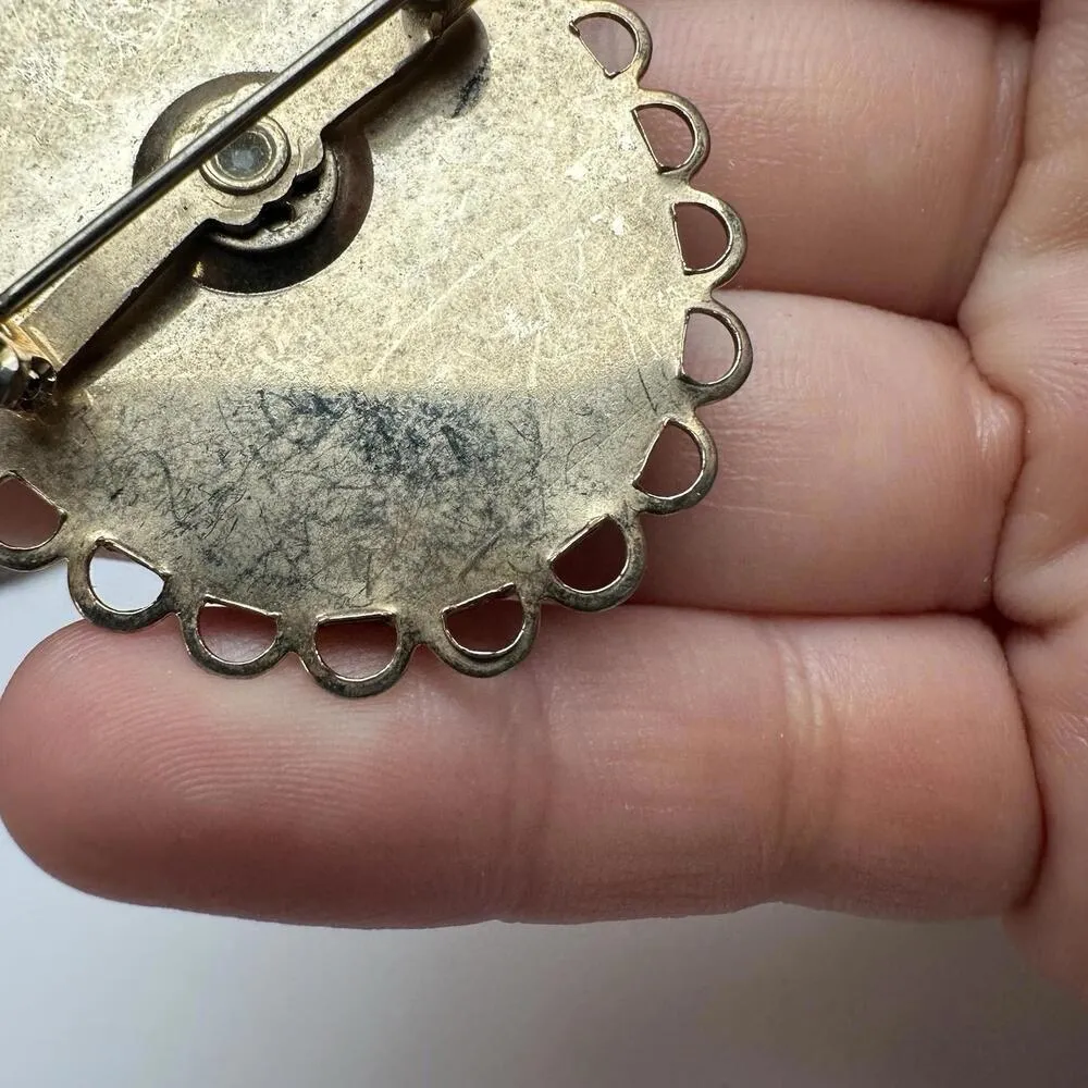 Hand Painted Landscape Dutch Windmill Oval Brooch Pin Gold Tone - Image 6