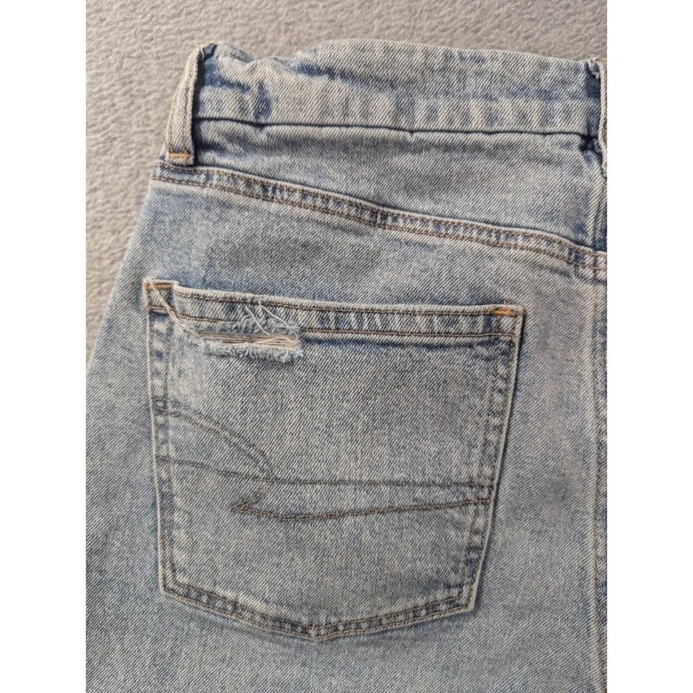 American Eagle Jeans Womens Size 12 Blue Destressed Curvy 90s Straight Whiskers - Image 11