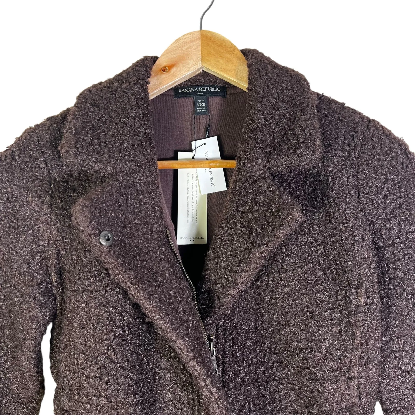 NWT Banana Republic Boucle Sherpa Moto Jacket Womens XXSP Brown Fall Minimalist - Image 3
