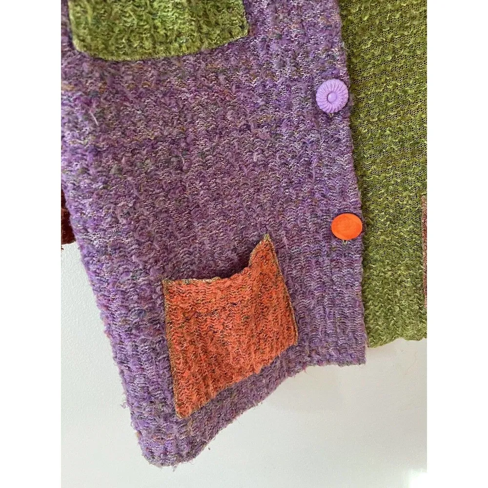 Jackie Loves John Funky VTG Colorblock Wool Blend Cardigan Sweater Size Medium Pink - Image 4