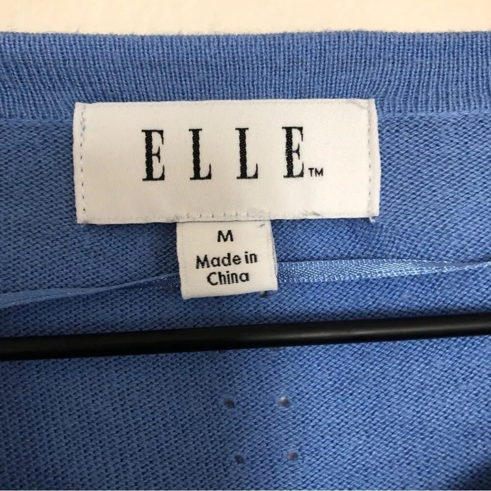 Elle Fall Soft Knit Blue Button Front Long Sleeves Round Neck Cardigan Sweater - Image 4