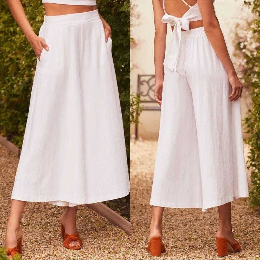 Lulus New Summer White High Waisted‎ Wide Leg Pants Trousers Size Medium - Image 2