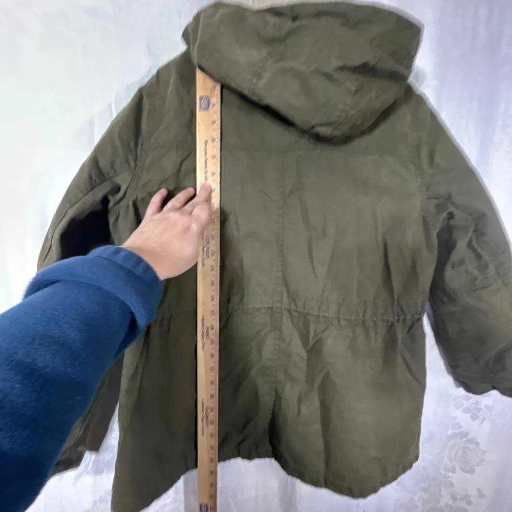 American Eagle Utility Jacket Large Army Green Flannel Sherpa Lined Hooded Zip - Image 15