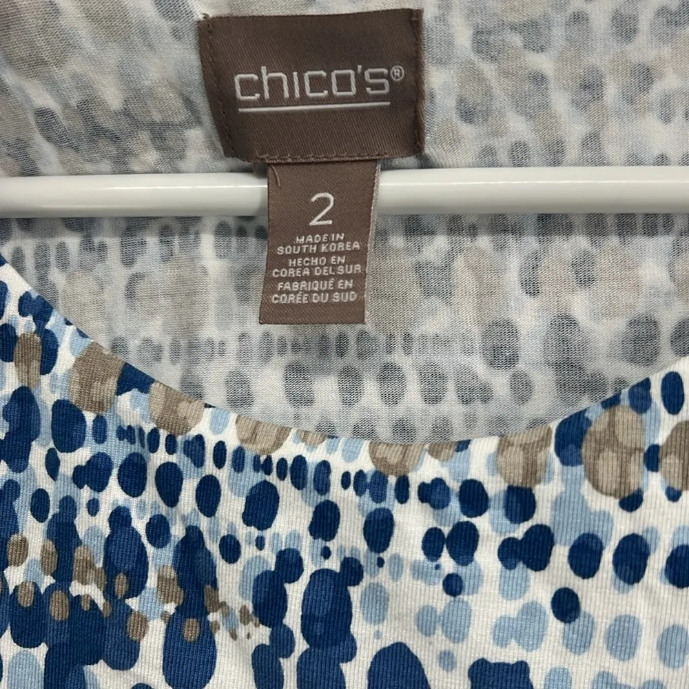 Chico’s tiered ruffle short sleeve blue brown L casual office work comfort 12 - Image 4