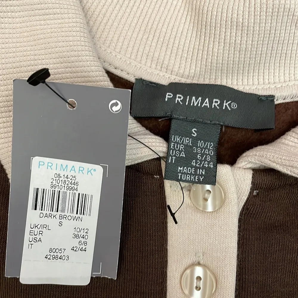 NWT  Brown with Tan & Cream Long Sleeve Collar Pullover Sweatshirt Small - Image 6