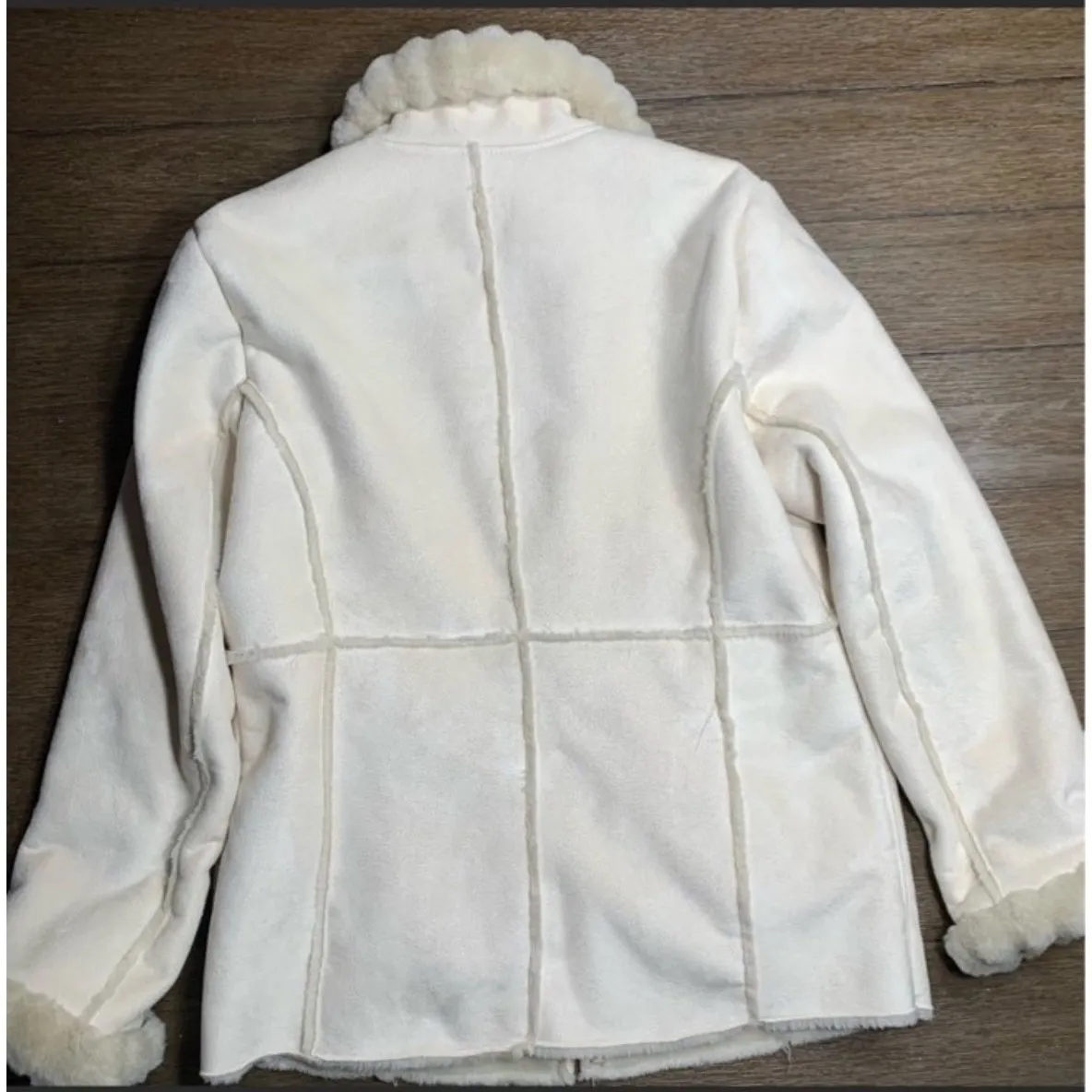 New York & Company Cream Faux Suede Sherpa Collar Jacket Women's Small - Image 3
