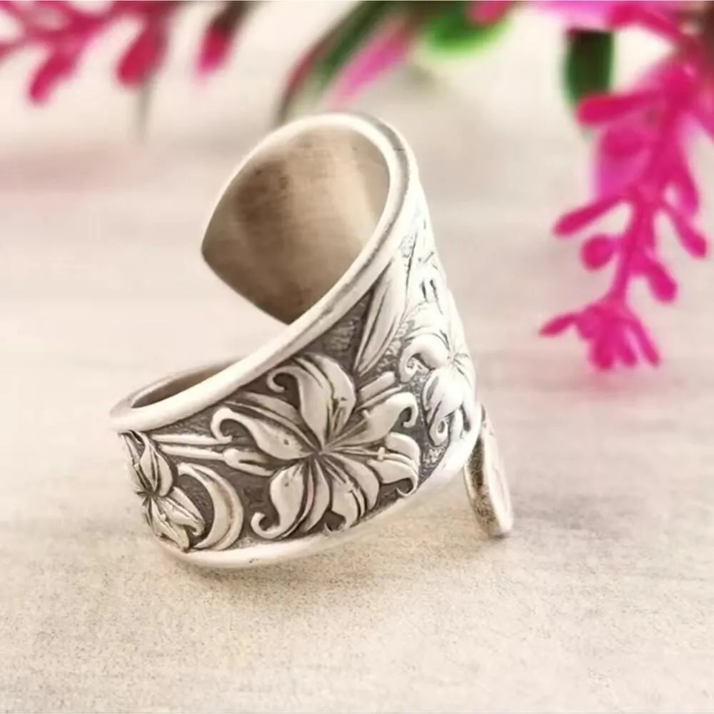 Vintage Adjustable Flower Ring – Dainty Floral Band, Retro Boho Style Jewelry Silver - Image 6