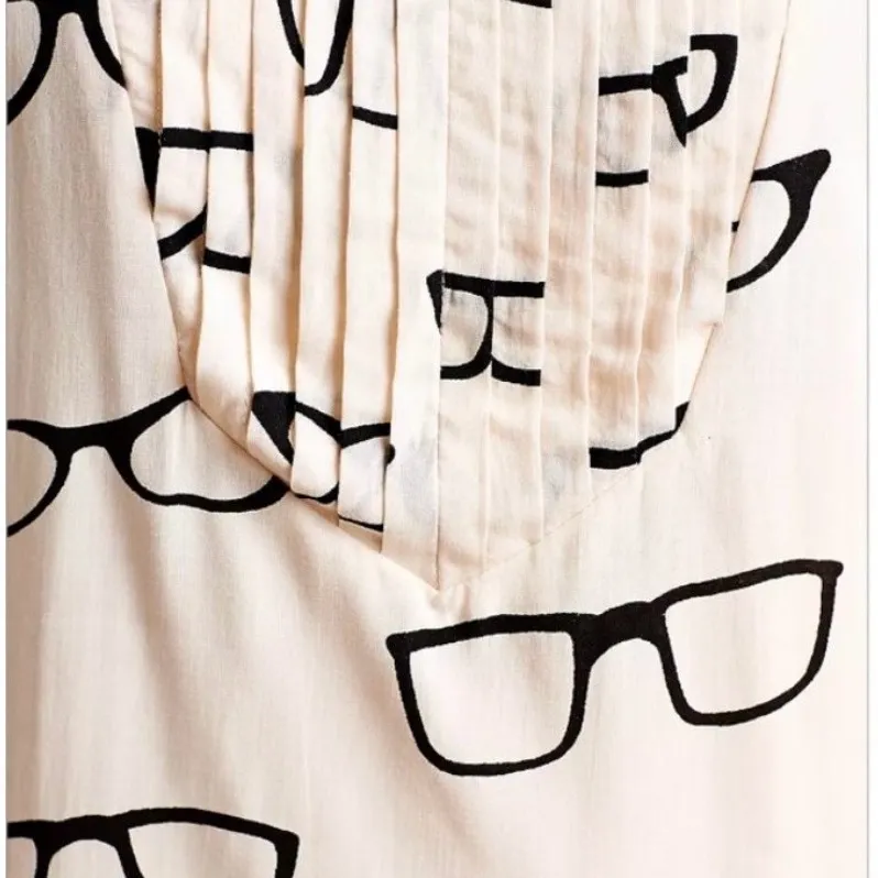 Anthropologie Maeve Novelty Retro Eyeglasses Print Pintuck Top Size 12 - Image 5