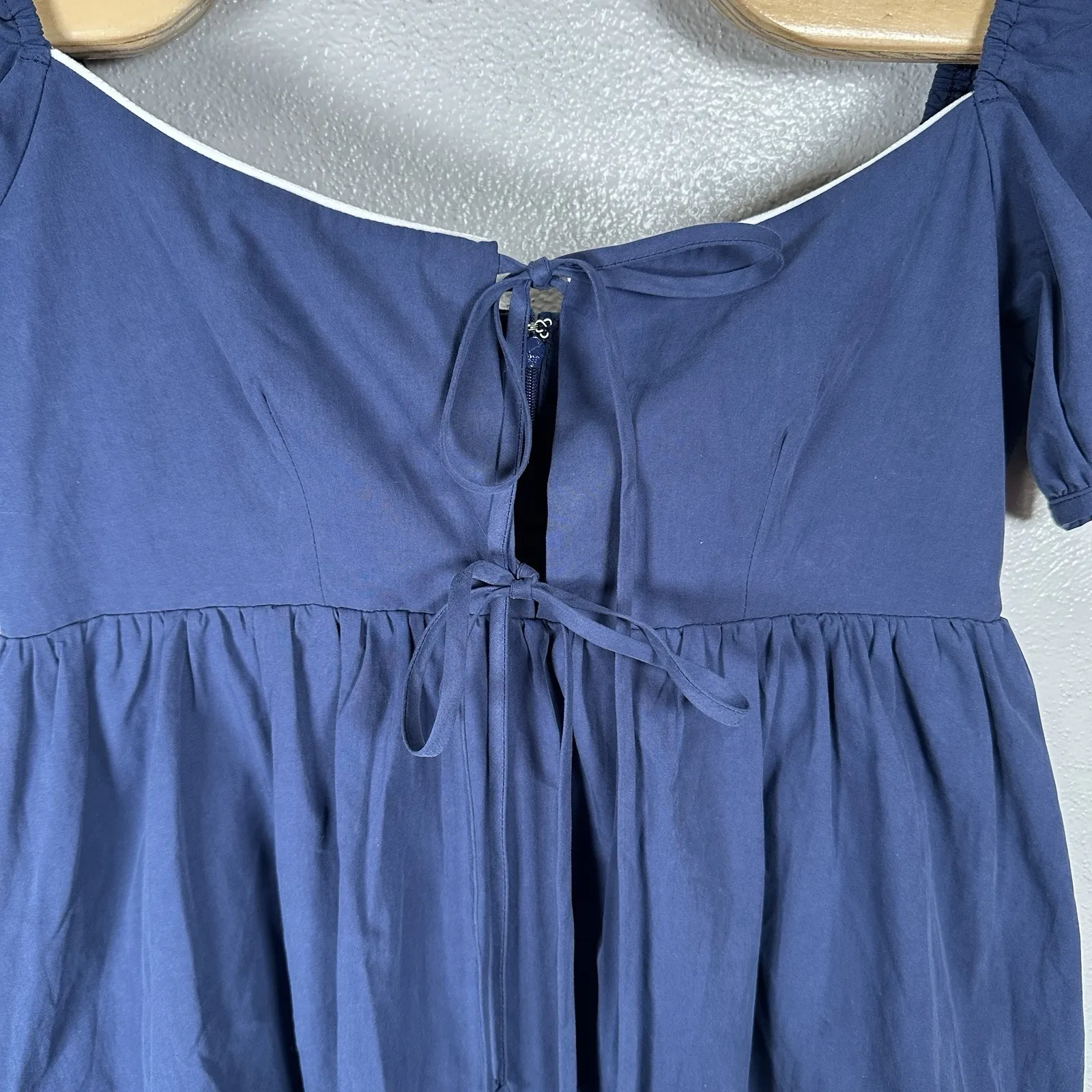 NEW Ciao Lucia Alessia Dress Washed Cotton Navy Blue Sz Medium Midi Puff Sleeve - Image 3