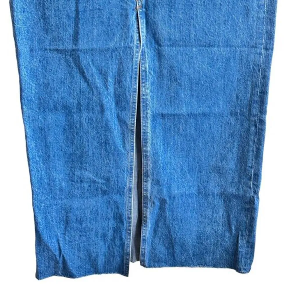 FRAME Sea Cut Off Waist Maxi Jean Denim Skirt Raw Hem‎ Blue Front Slit 26 - Image 6
