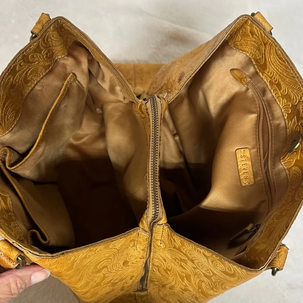 Steven By Steve Madden Embossed Mustard Colored leather Shoulder Bag - Image 11