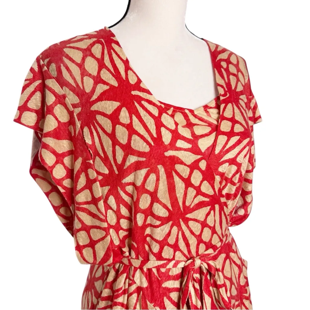 PLENTY BY TRACY REESE TWO PIECE 100% LINEN LIGHT TAN BRIGHT RED DRESS SZ S - Image 7