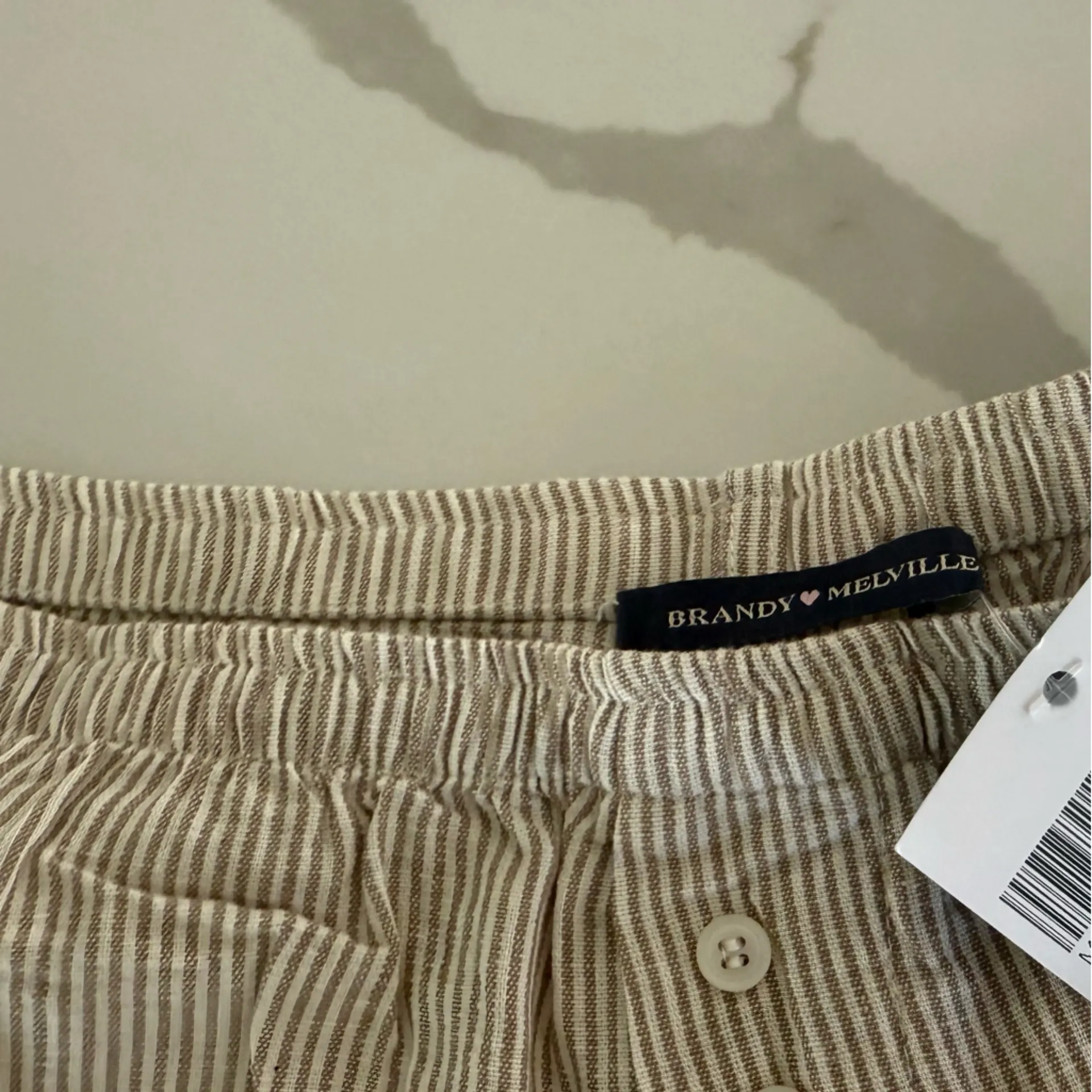 Brandy Melville Boxer Pj Shorts Striped Tan and White - Image 4