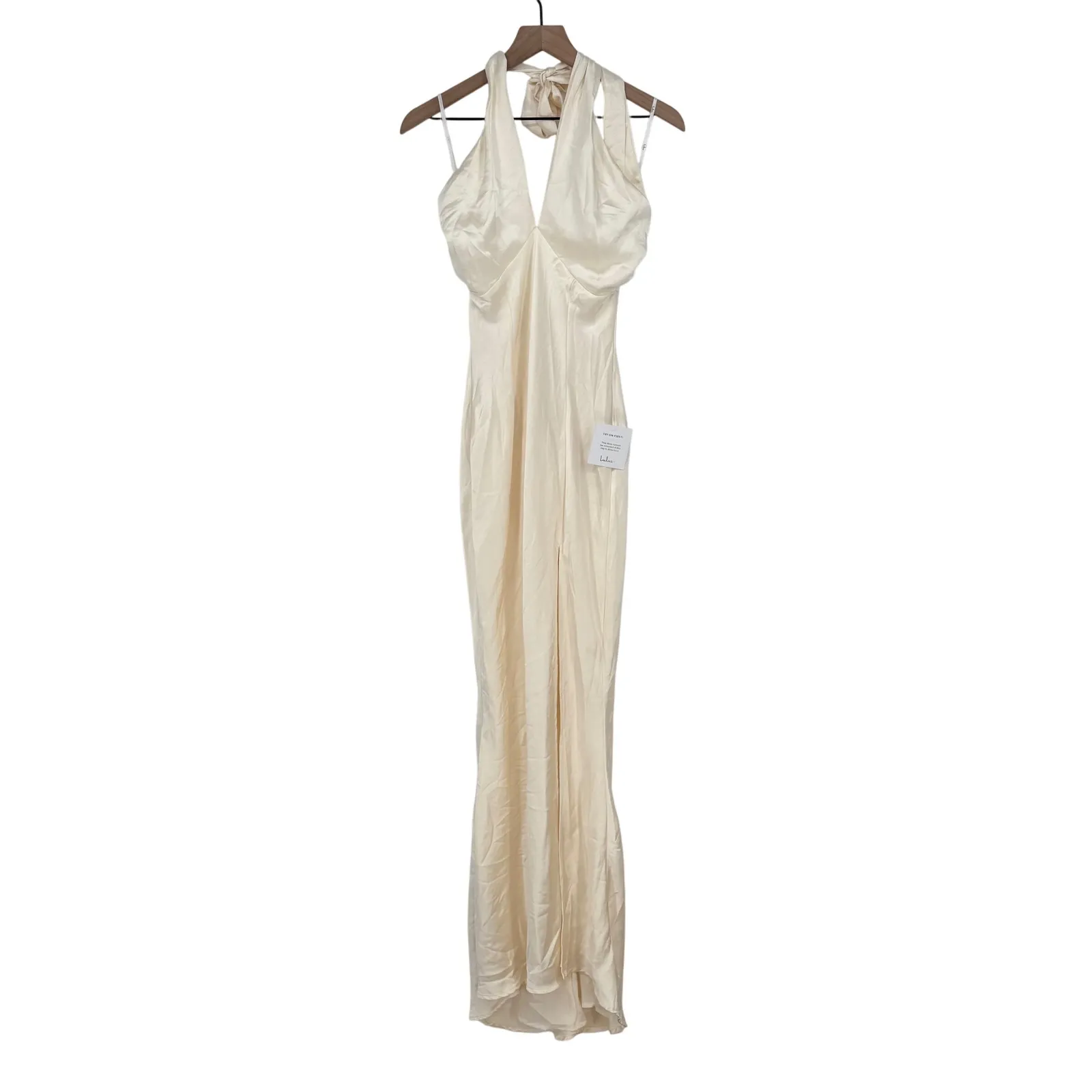 Lulus Ivory Halter Maxi Dress Formal Gown Sleeveless Evening Party Size S - Image 3