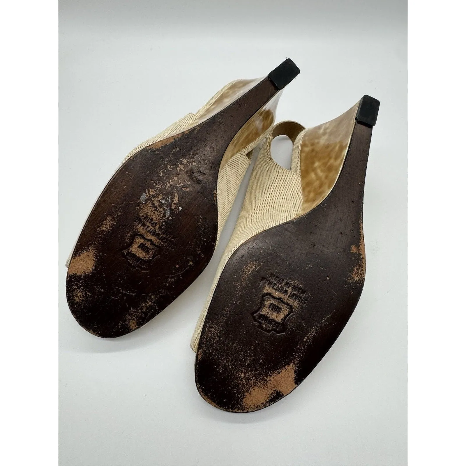 STUART WEITZMAN IVORY LIGHT TAN TORTOISE SHELL WEDGES SHOES Size 9 - Image 14