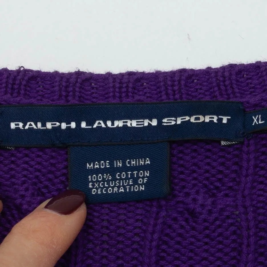 Ralph Lauren Sport Womens Old Money Cable Knit Sweater Size XL Purple Preppy - Image 4