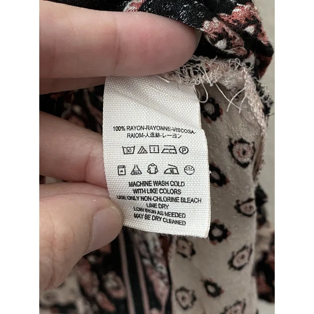 Free People tan black Floral All‎ Over Print Boho Tunic Top Women’s Size XS - Image 4