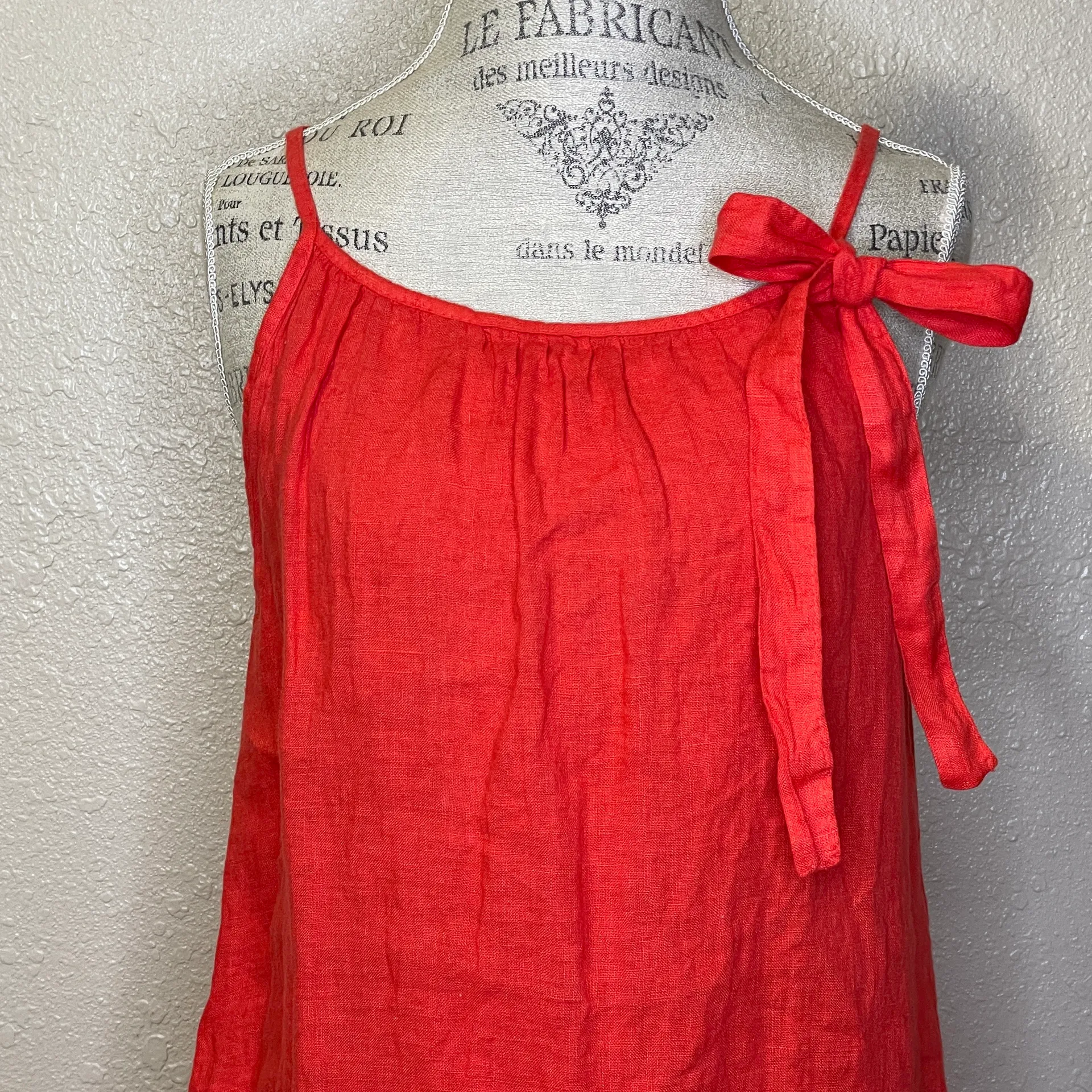 NWT Lungo L’arno Sleeveless Linen Dress with Bow Detail Size Medium Poppy  - Image 3