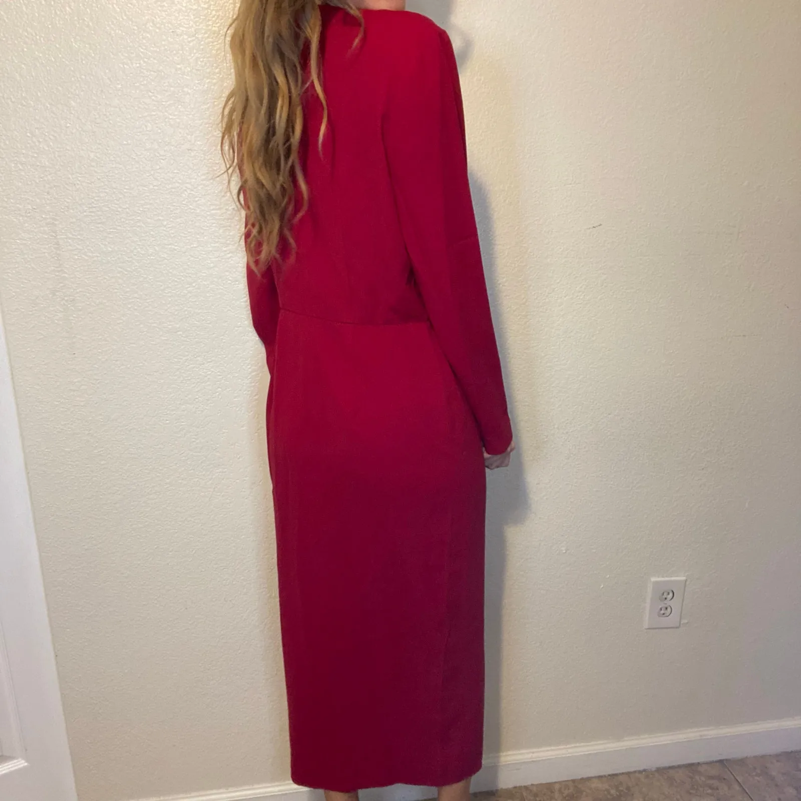 Vintage‎ Rena Rowan for Saville Red Long Sleeve Faux Wrap Maxi Dress Size 8 - Image 14