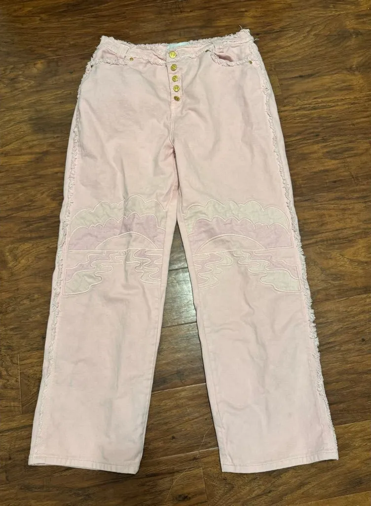 House of Sunny Day Tripper Jessie Jeans Pink Cloud Embroidery High Waist US 10 - Image 1