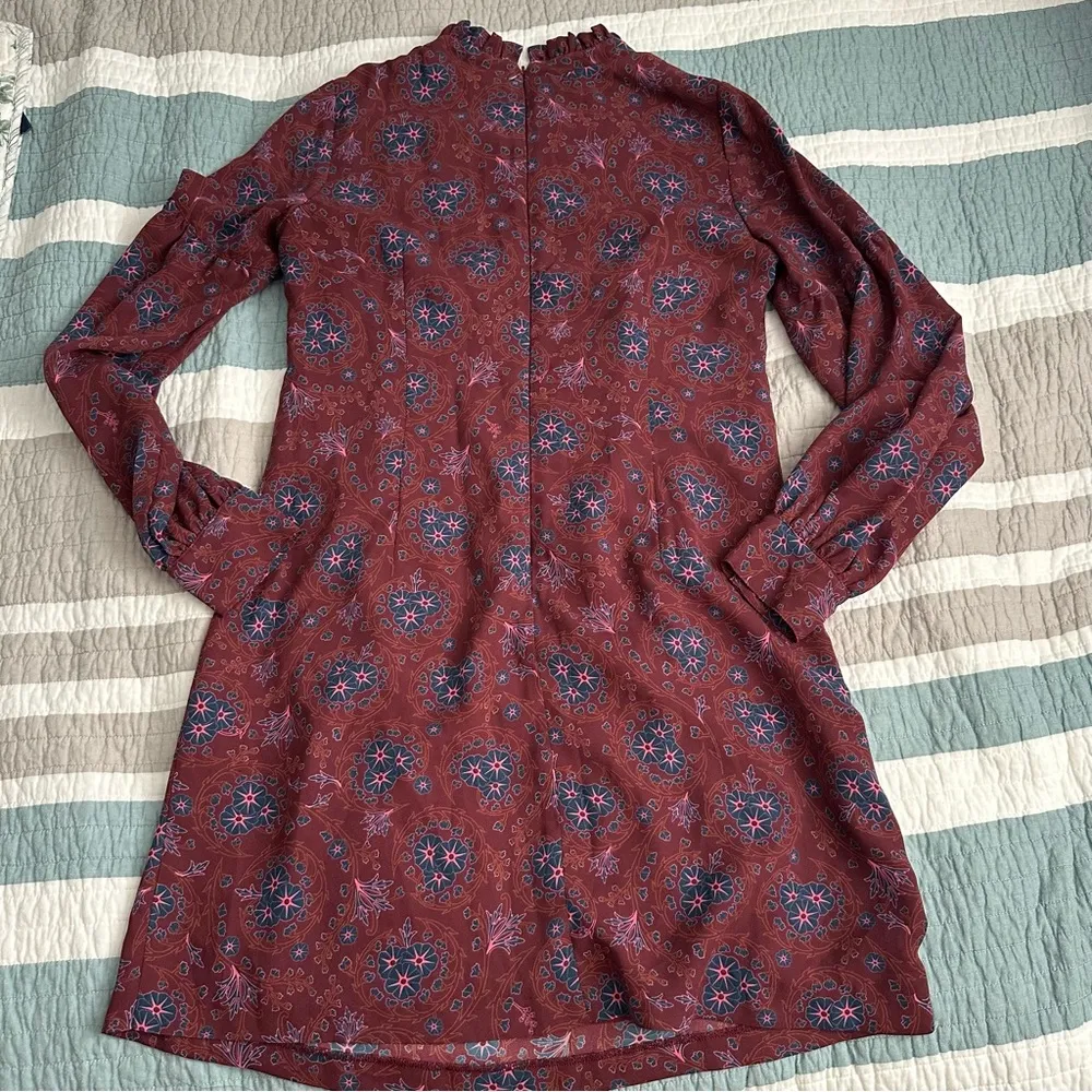 Derek Lam Mock Neck Shift Dress 40 Floral Crepe Maroon 6 - Image 4