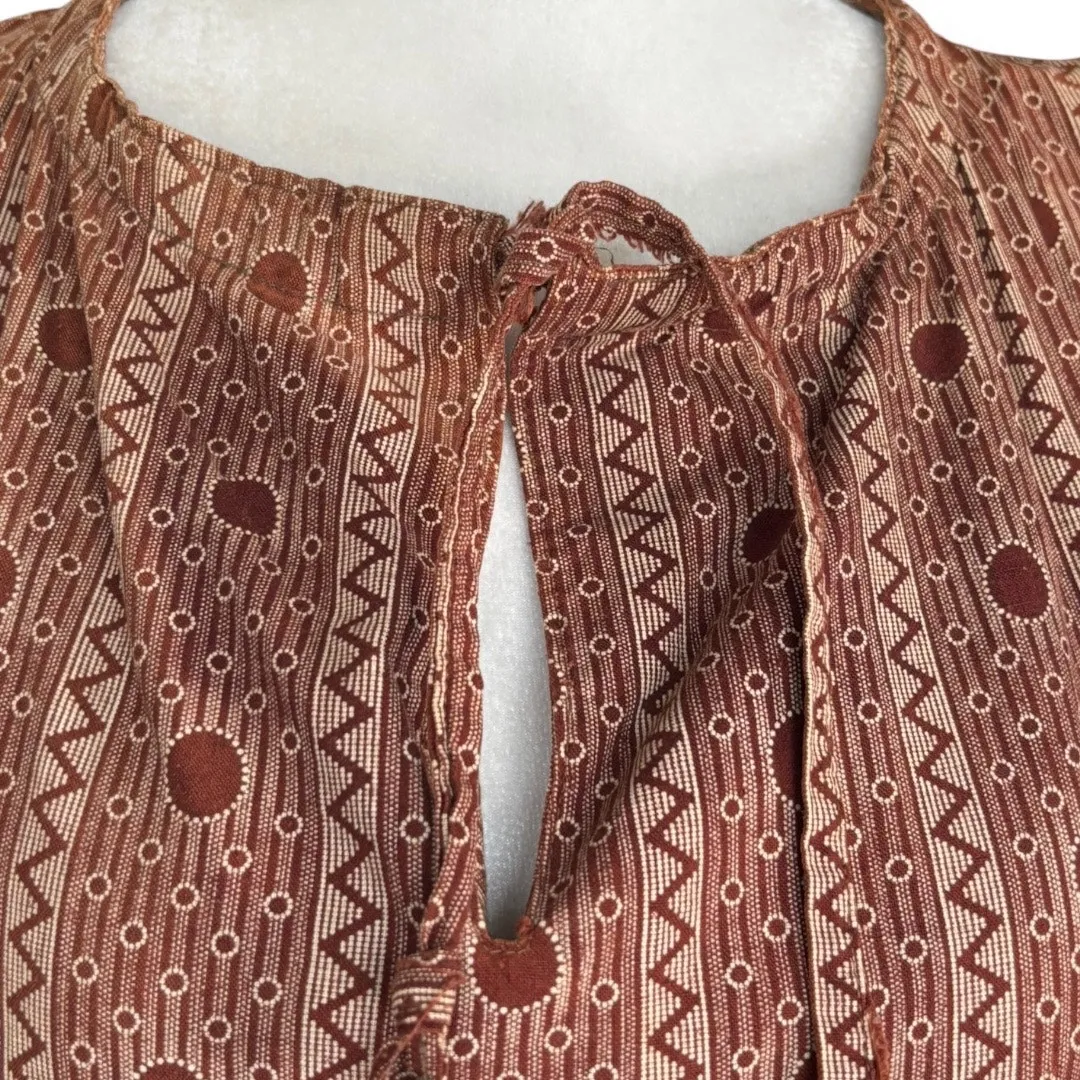 Vintage 90s Thamaga Textiles Botswana Maxi Dress Rust Cream Geometric Polka Dot Brown Size M - Image 2