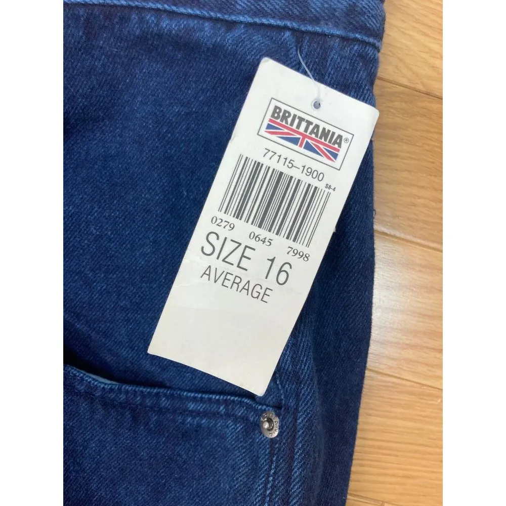 New Vintage Brittania Relaxed Fit Mom Jeans Womens 16 Dark Wash High Rise Pleats Blue - Image 3