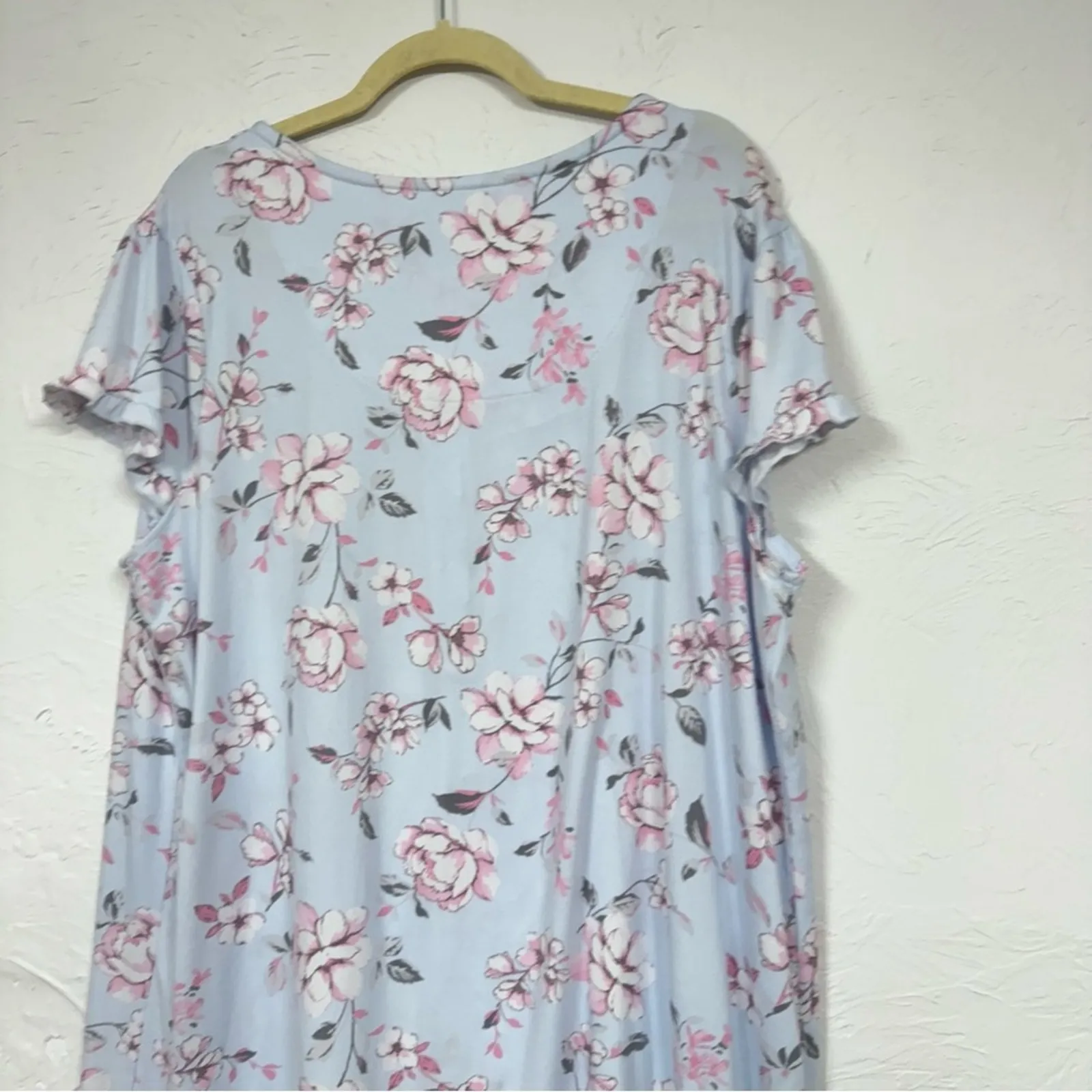 Laura Ashley Blue Floral Sleep Shirt Dress Nightgown Womens L Pajamas Comfort - Image 10