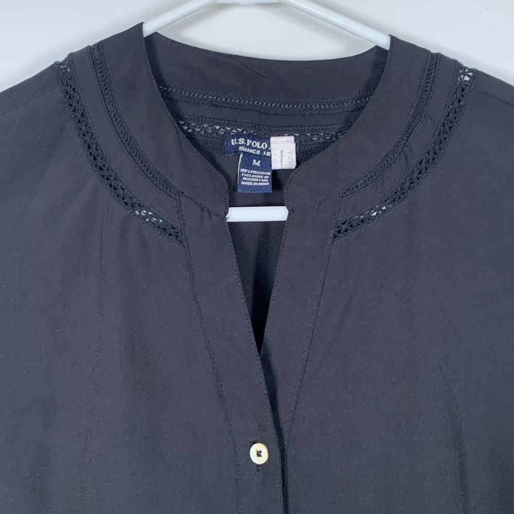 US POLO Black Long Sleeve Buttoned Blouse Size Med EUC #DS-1620 - Image 2