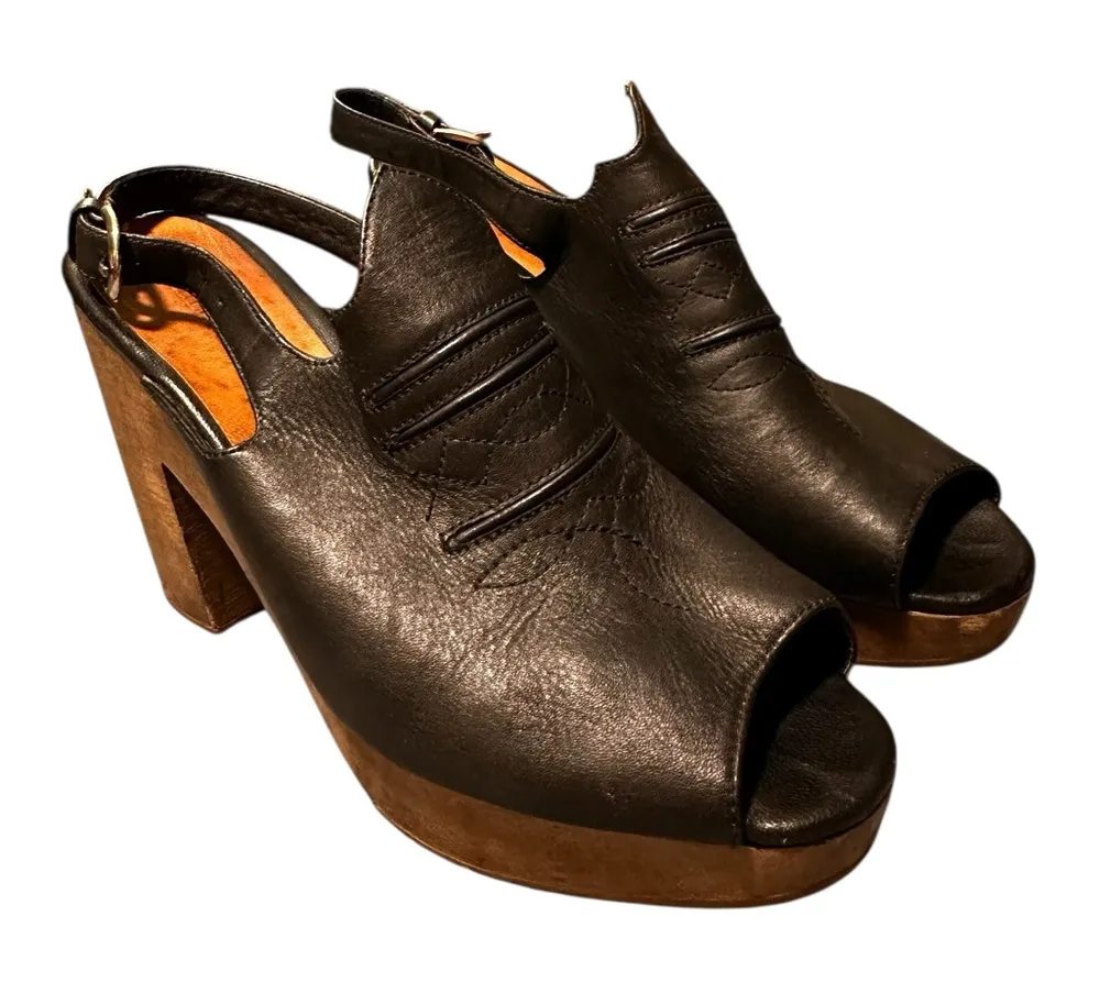 Rachel Comey Western Stitch Peep Toe Sling Back Leather Mule Heels Size 6.5
. - Image 1