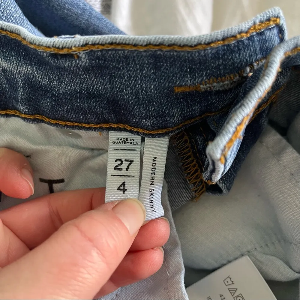 Loft Women’s Modern Skinny Jeans Size 4/27 Blue Mid Rise Wash Distressed Ripped - Image 7