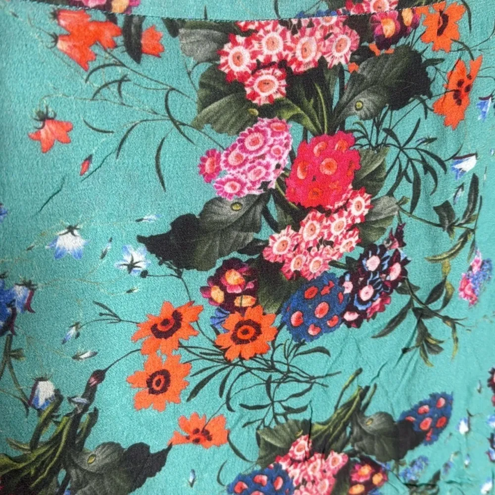 Esqualo Teal Floral Mini Lined Skirt w/ Bottom Ruffle Size 6 Blue - Image 3