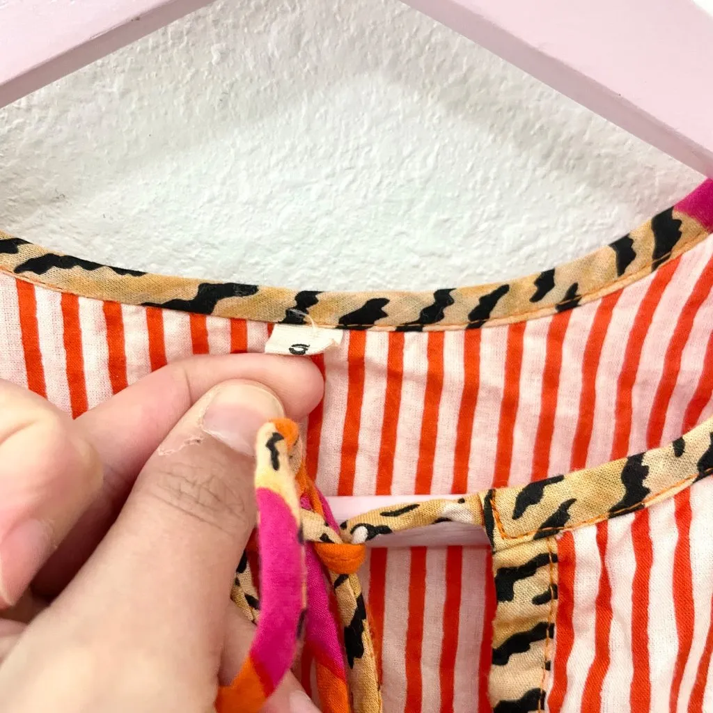 Indian Soft Cotton Animal Print Summer Dress Night Midi Girl Size S Red - Image 3