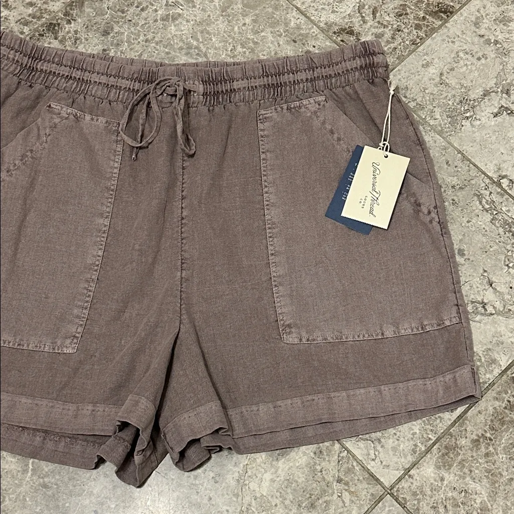 Universal Threads Linen Utility Shorts Mid Rise NEW Tie Waist Size Large Mocha - Image 4