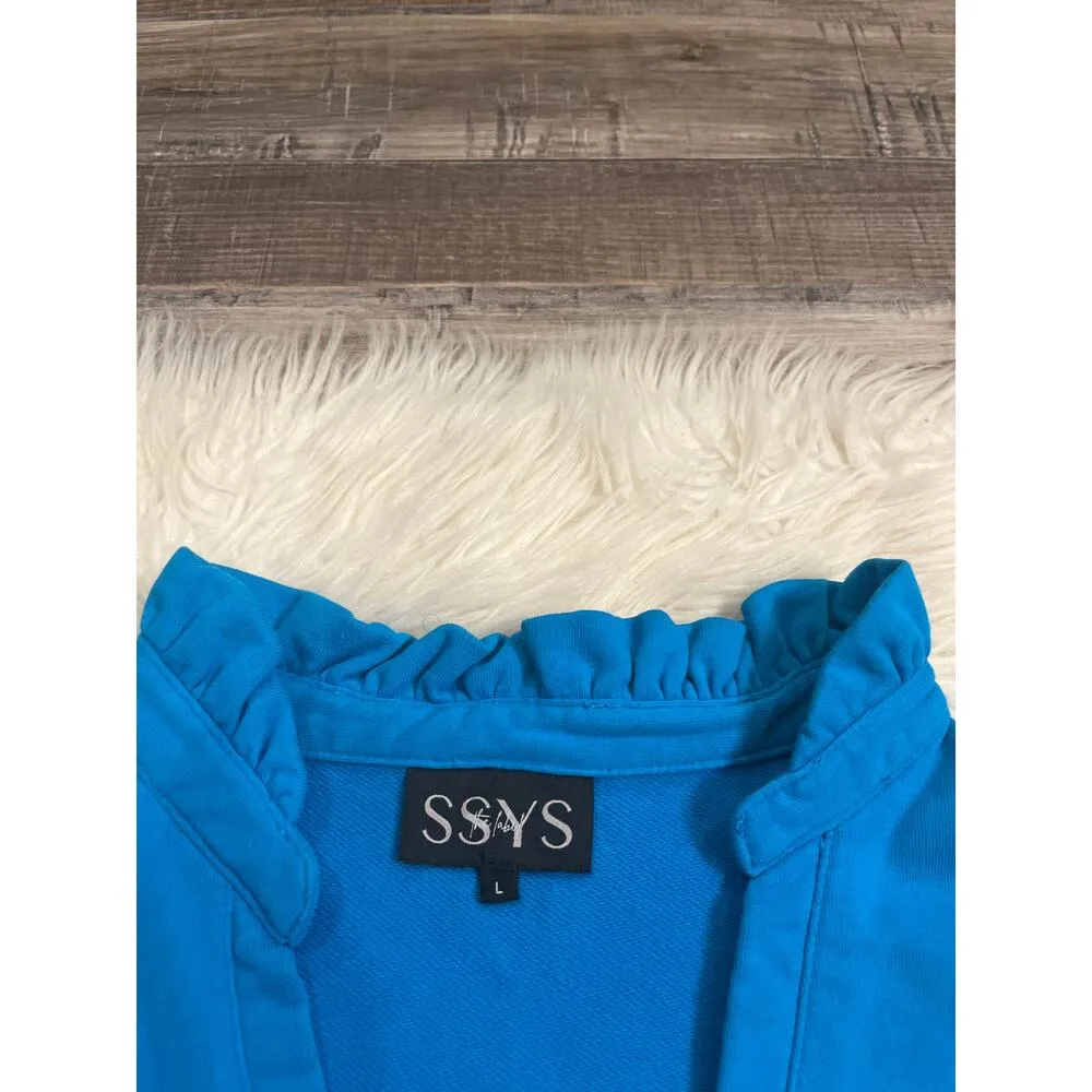 SSYS The Label cap sleeve ruffle neck top ocean blue L Size L - Image 3