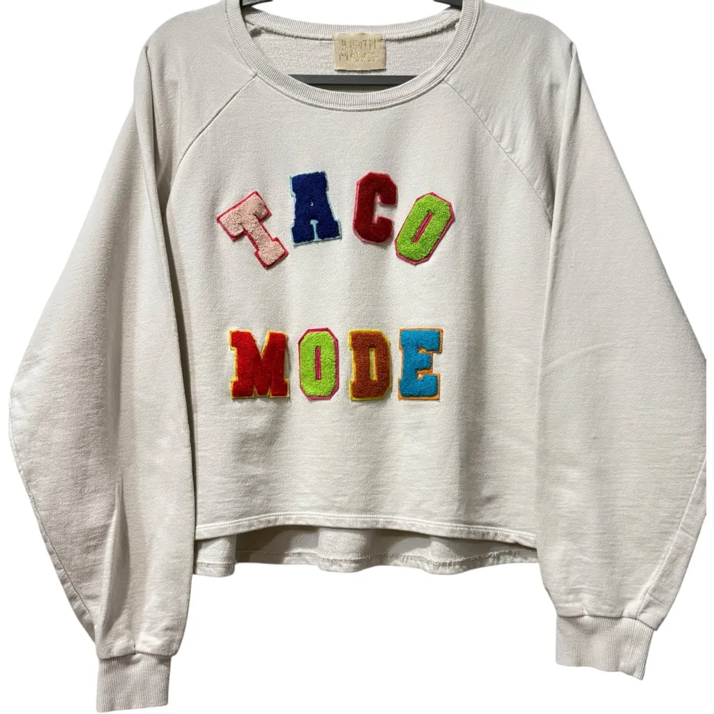 Judith March Taco Mode Chenille Varsity Patch Semi Crop Sweatshirt Size Large - Image 1