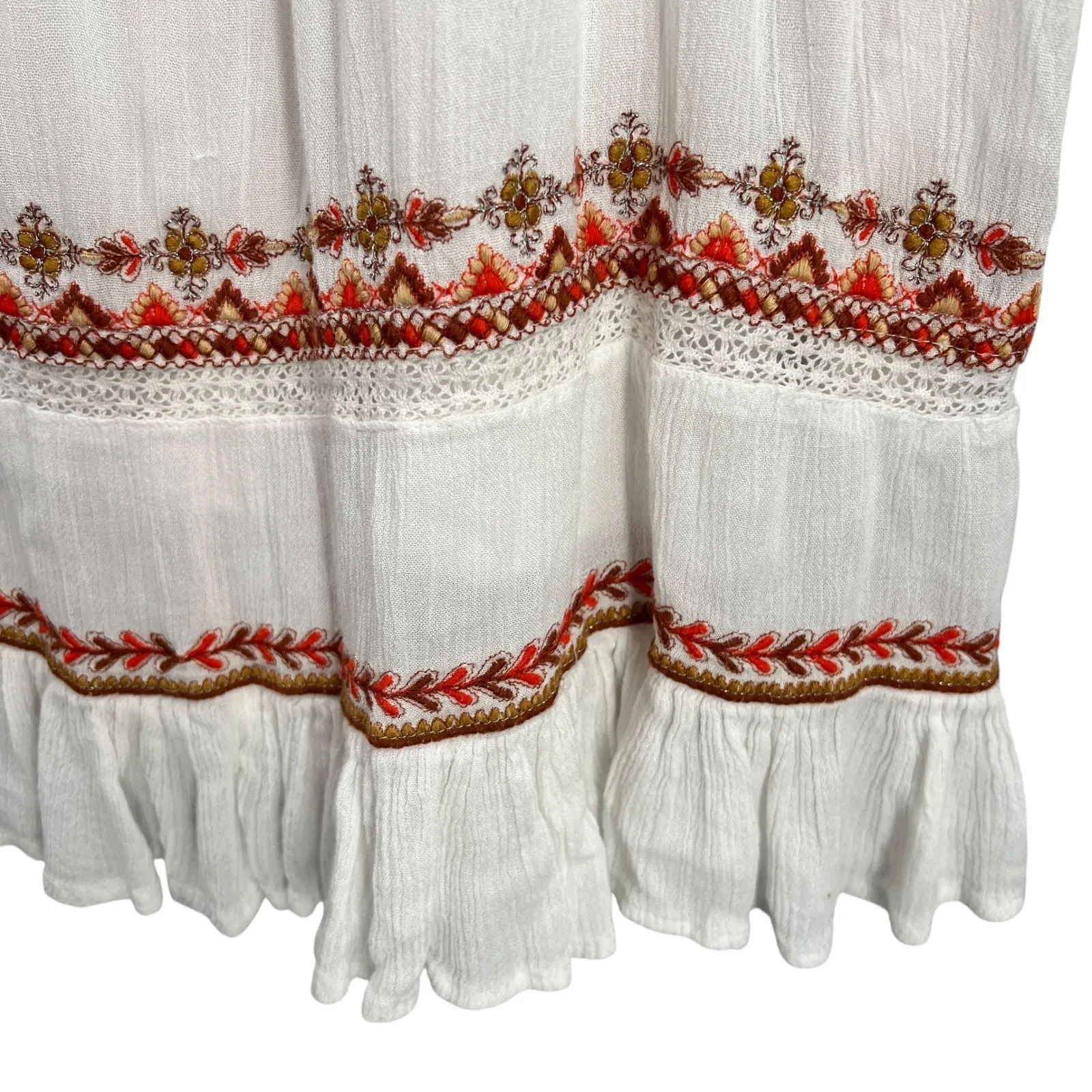 Free People White Embroidered Mini Dress Cutout Back Boho Festival Size Small - Image 4