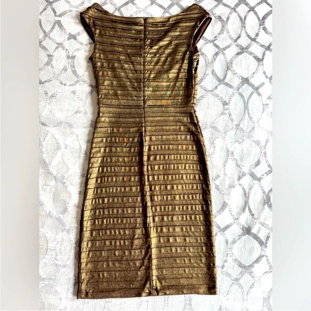 TADASHI SHOJI Metallic Bronze Gold Pleated Formal Cocktail Dress Small - Image 7