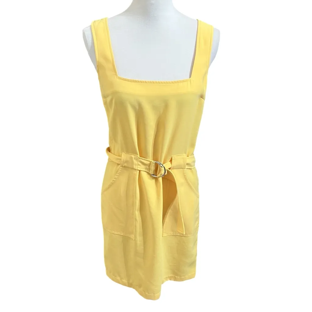 Amanda Uprichard Palmer Mini Dress Women’s Small Yellow Belted Square Neck - Image 2